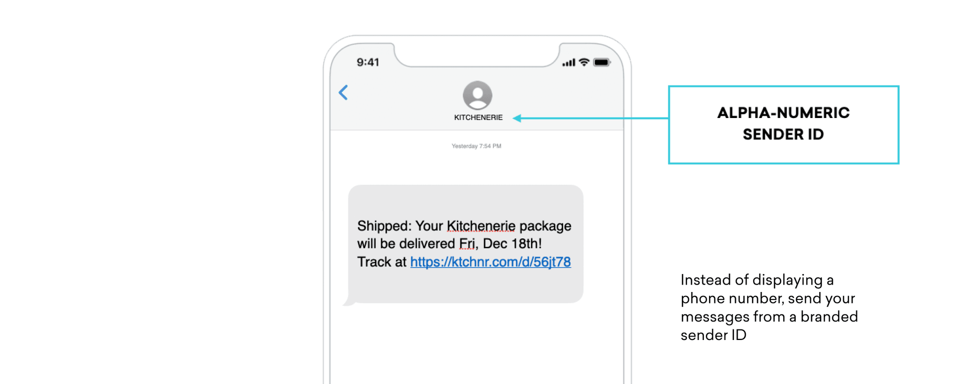 Instead of displaying a phone number, send your messages from a branded sender ID