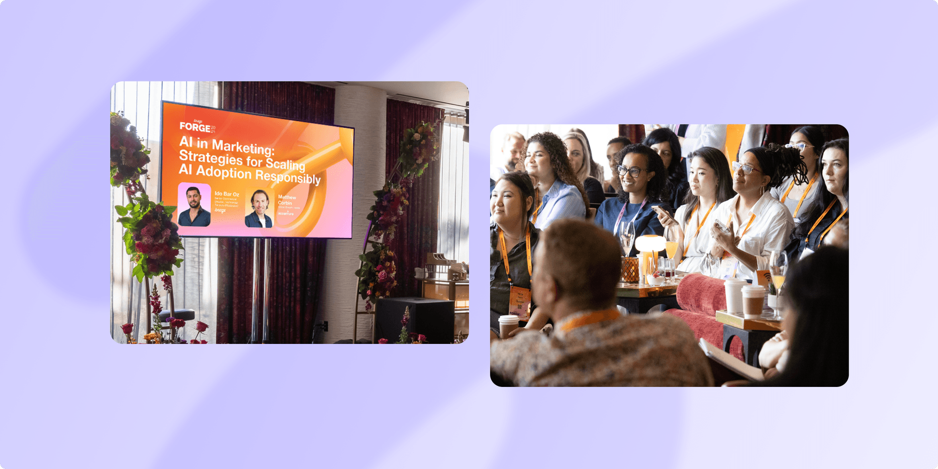 a group of people sitting in front of a screen that says ' ai in marketing strategies for scaling ai adoption responsibly '