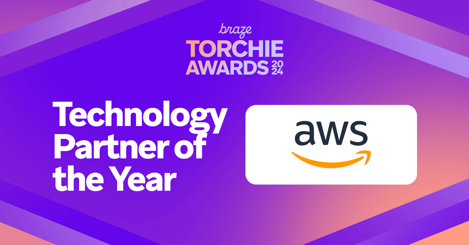 an aws logo on a purple background with the words technology partner of the year