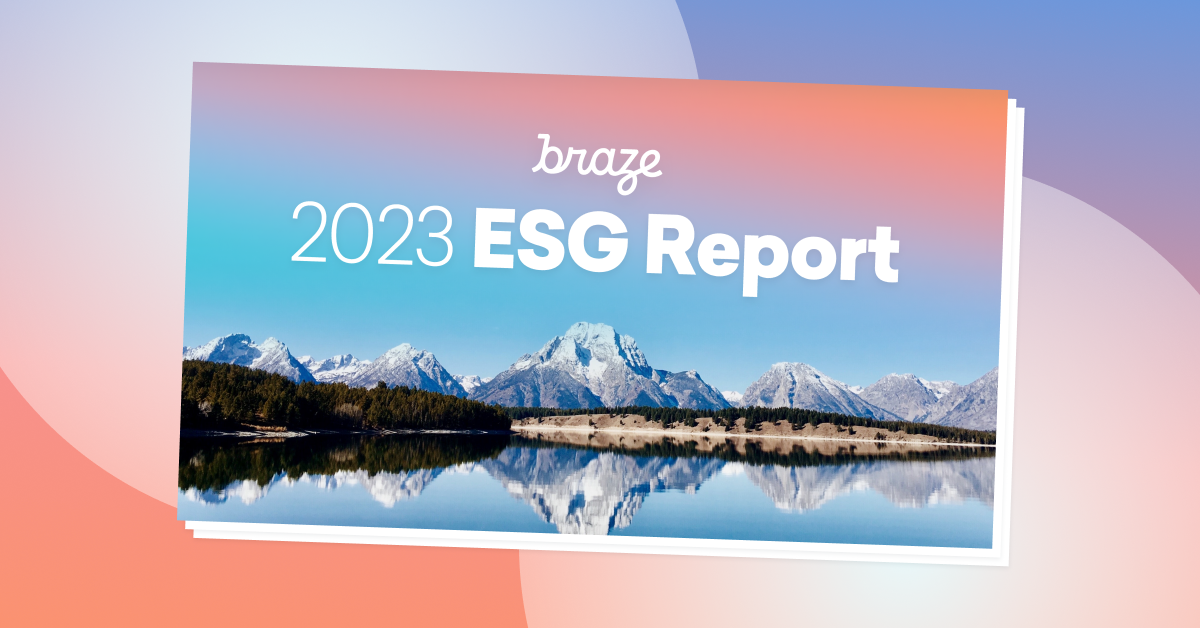 a picture of a lake with mountains in the background and the words braze 2023 esg report