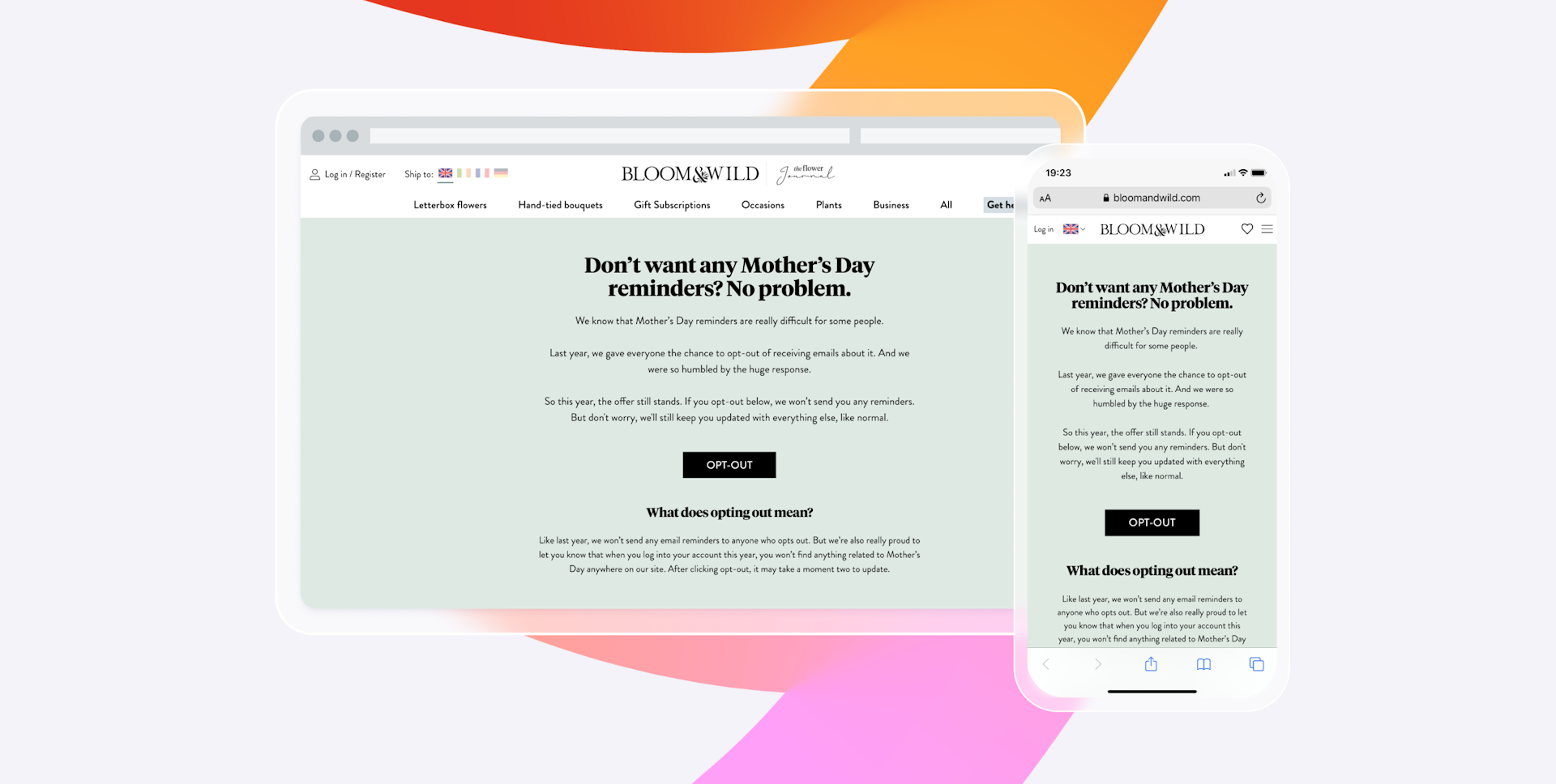 an email asking people if they want to opt out of messages about mother's day