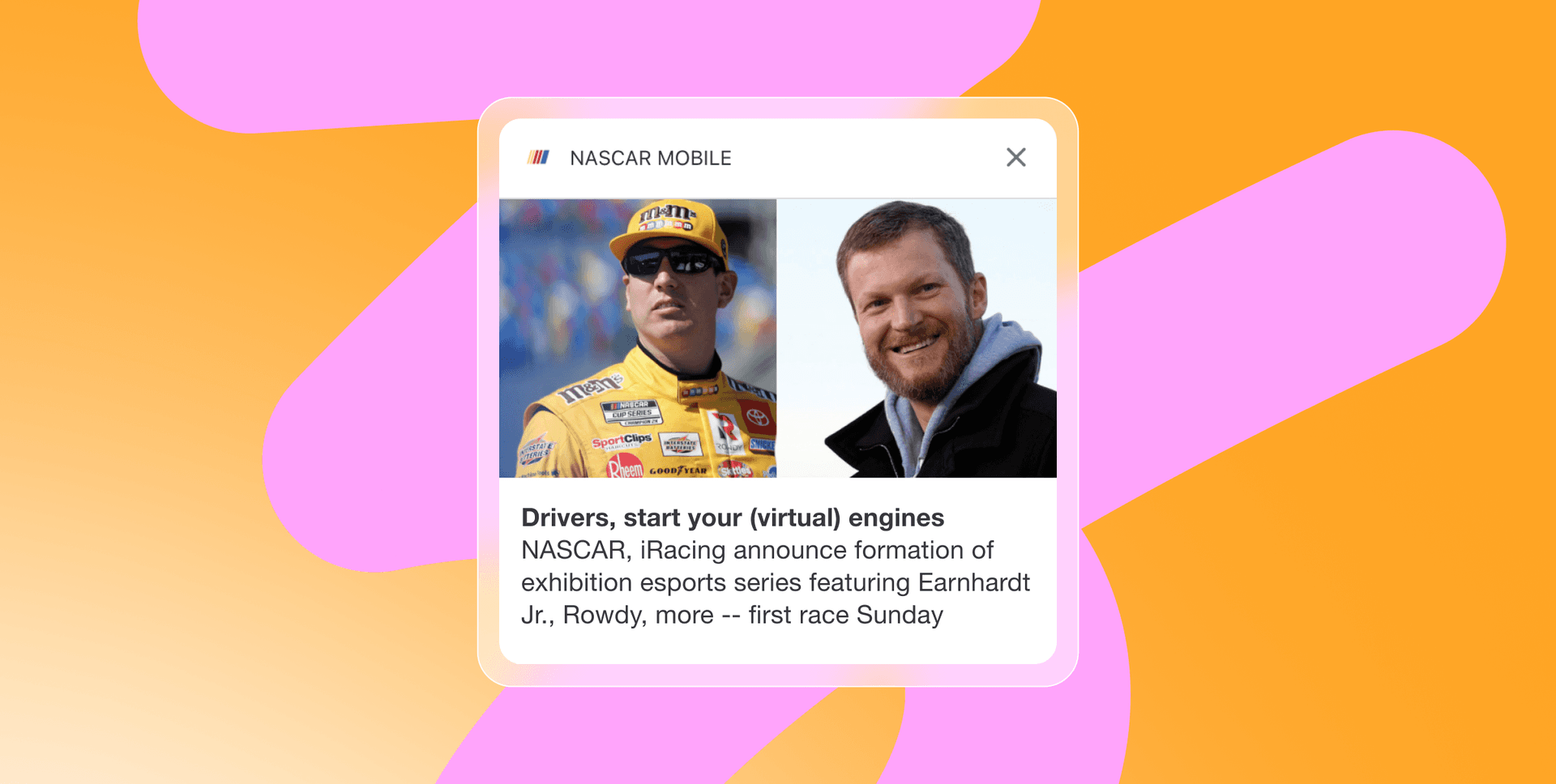 a nascar mobile ad shows a picture of two men