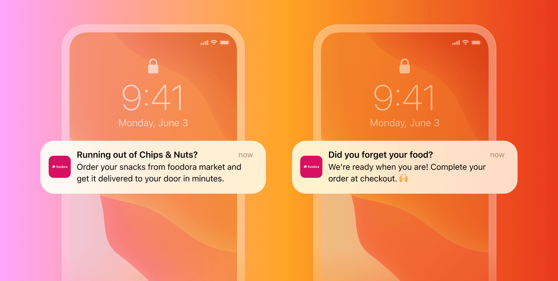 two phones with a notification that says running out of chips and nuts