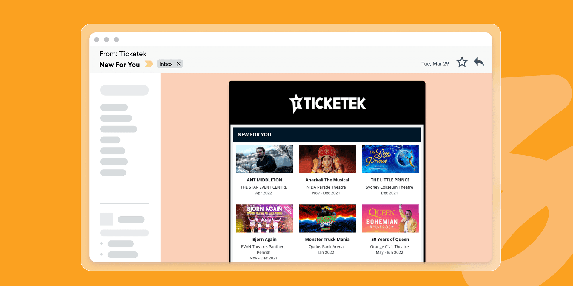 a computer showing products from Ticketek