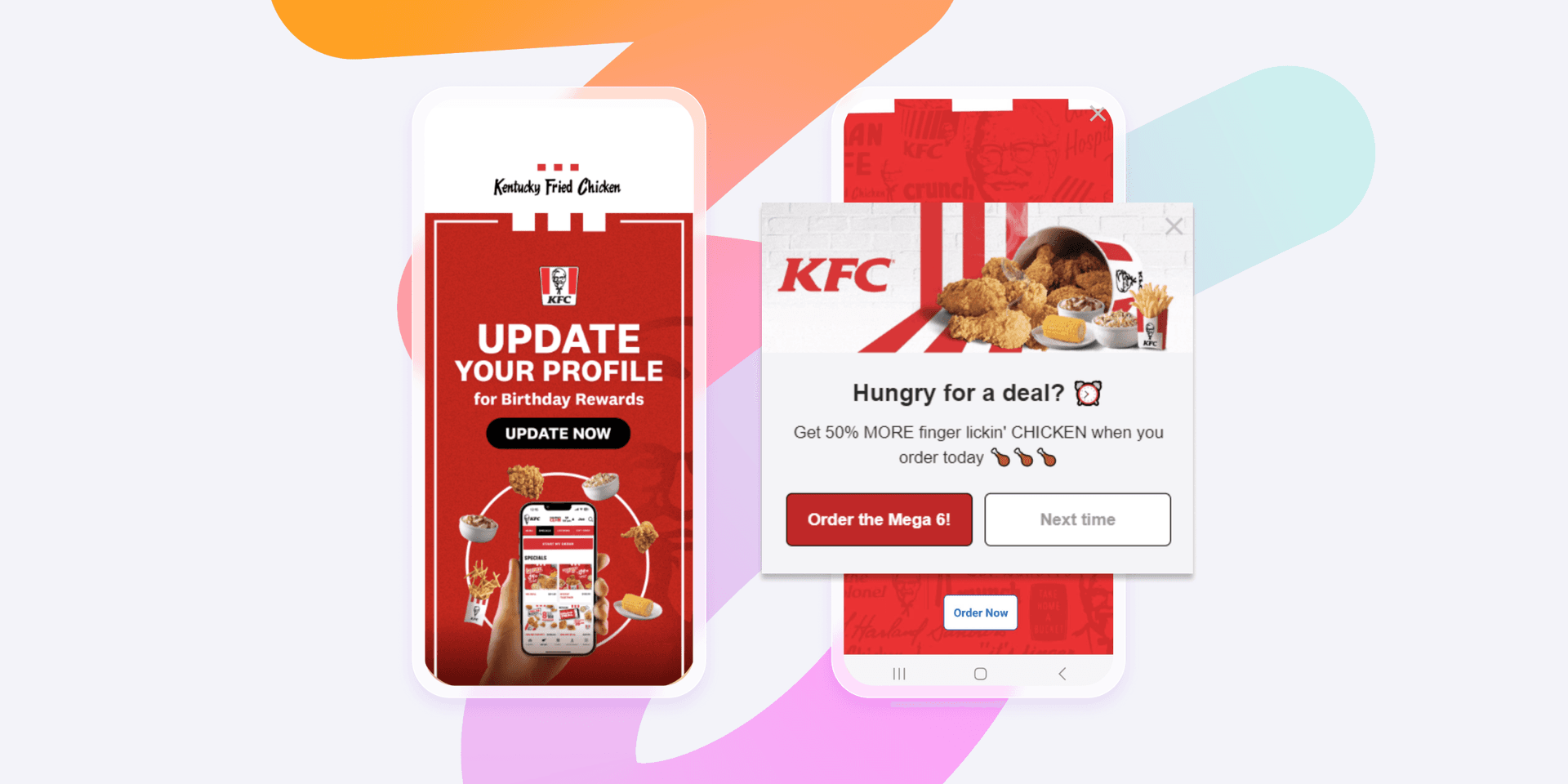 a screenshot of a kfc app that says update your profile for birthday rewards