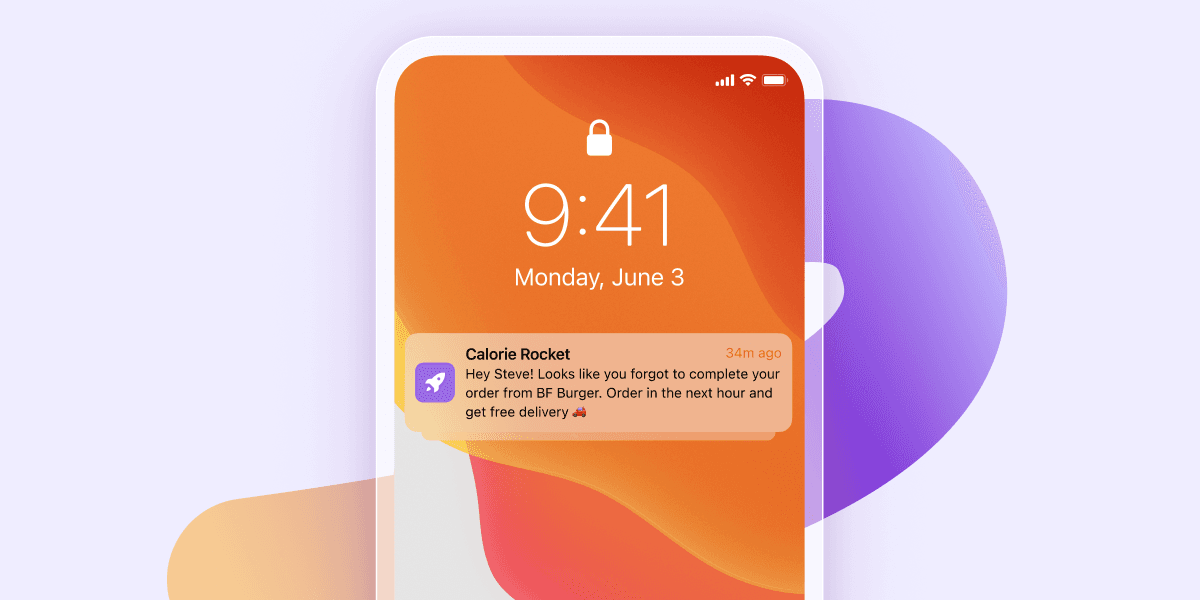 a phone screen shows a message from calorie rocket