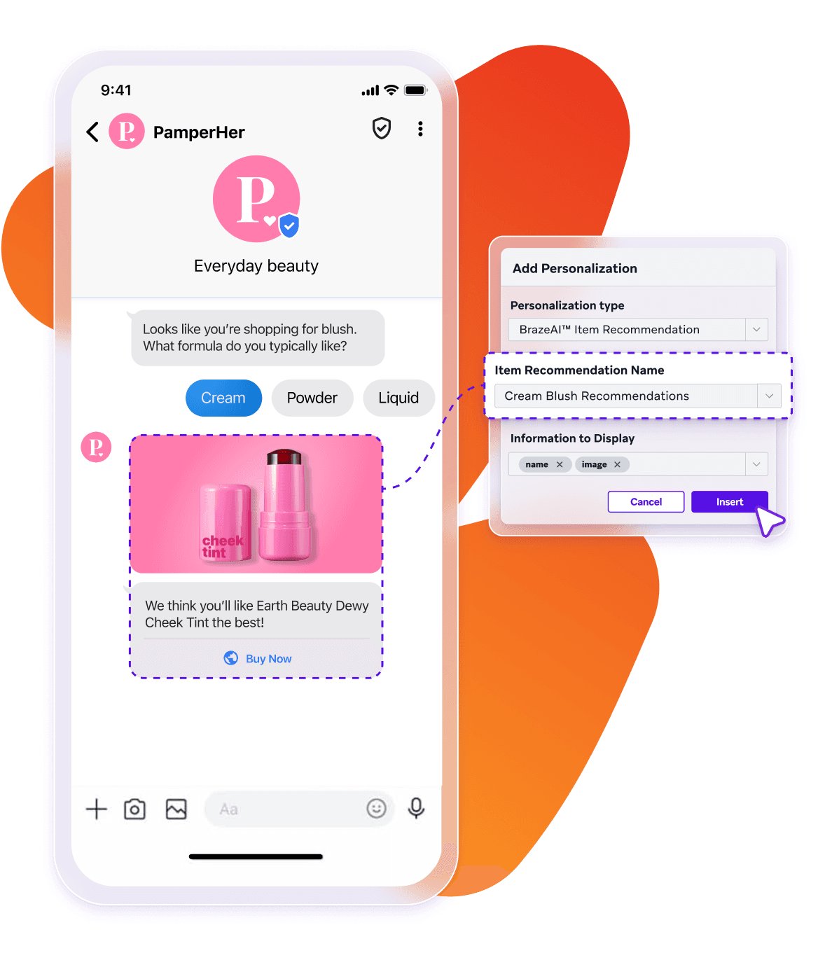 a phone screen shows a message from pamperher