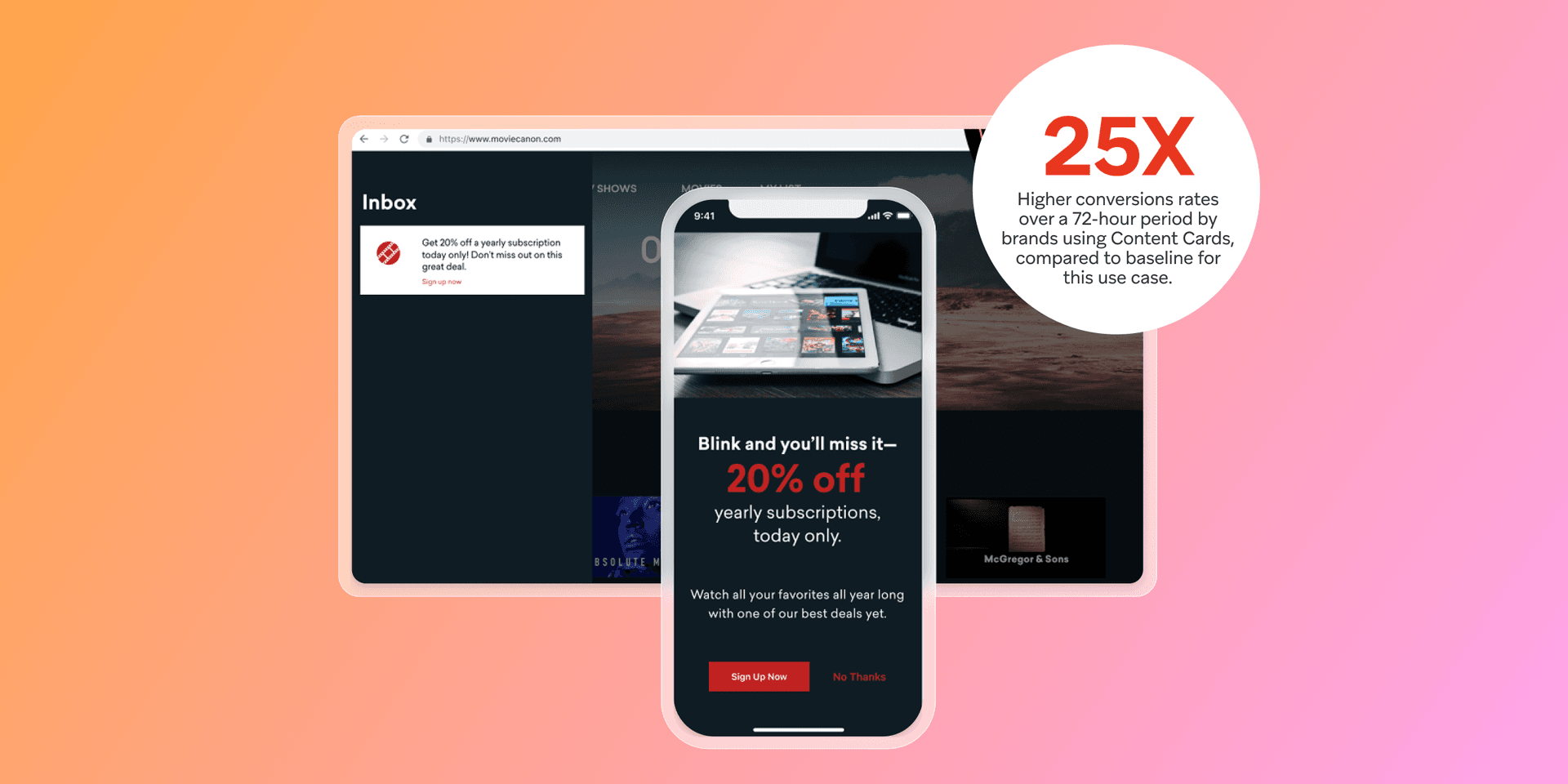 a phone displays an advertisement for content cards