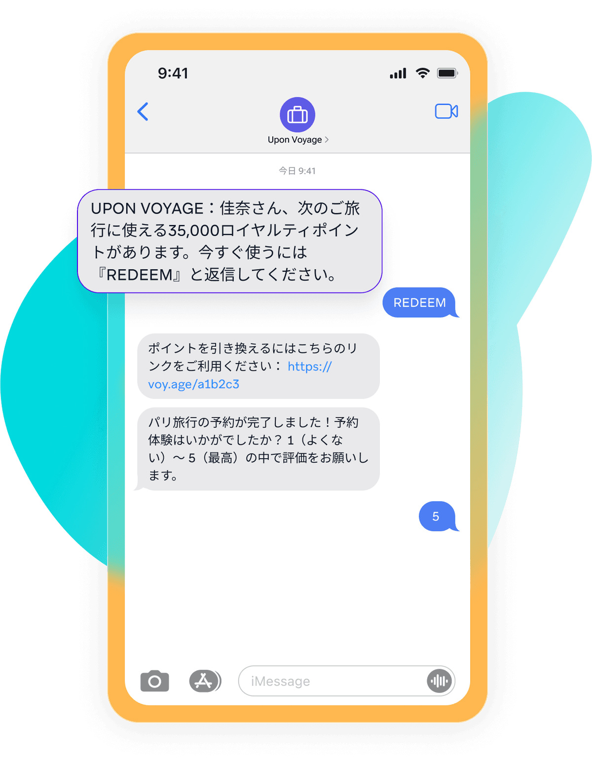 a phone screen shows a message from upon voyage