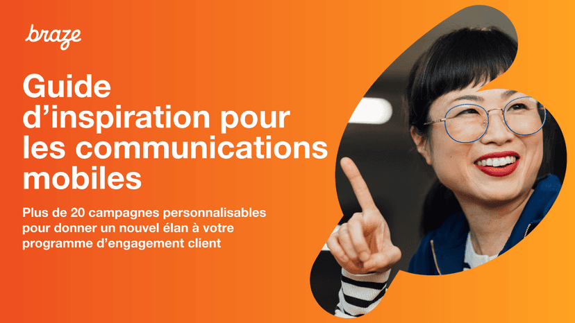 a woman with glasses is smiling and pointing at something on the cover of a braze guide