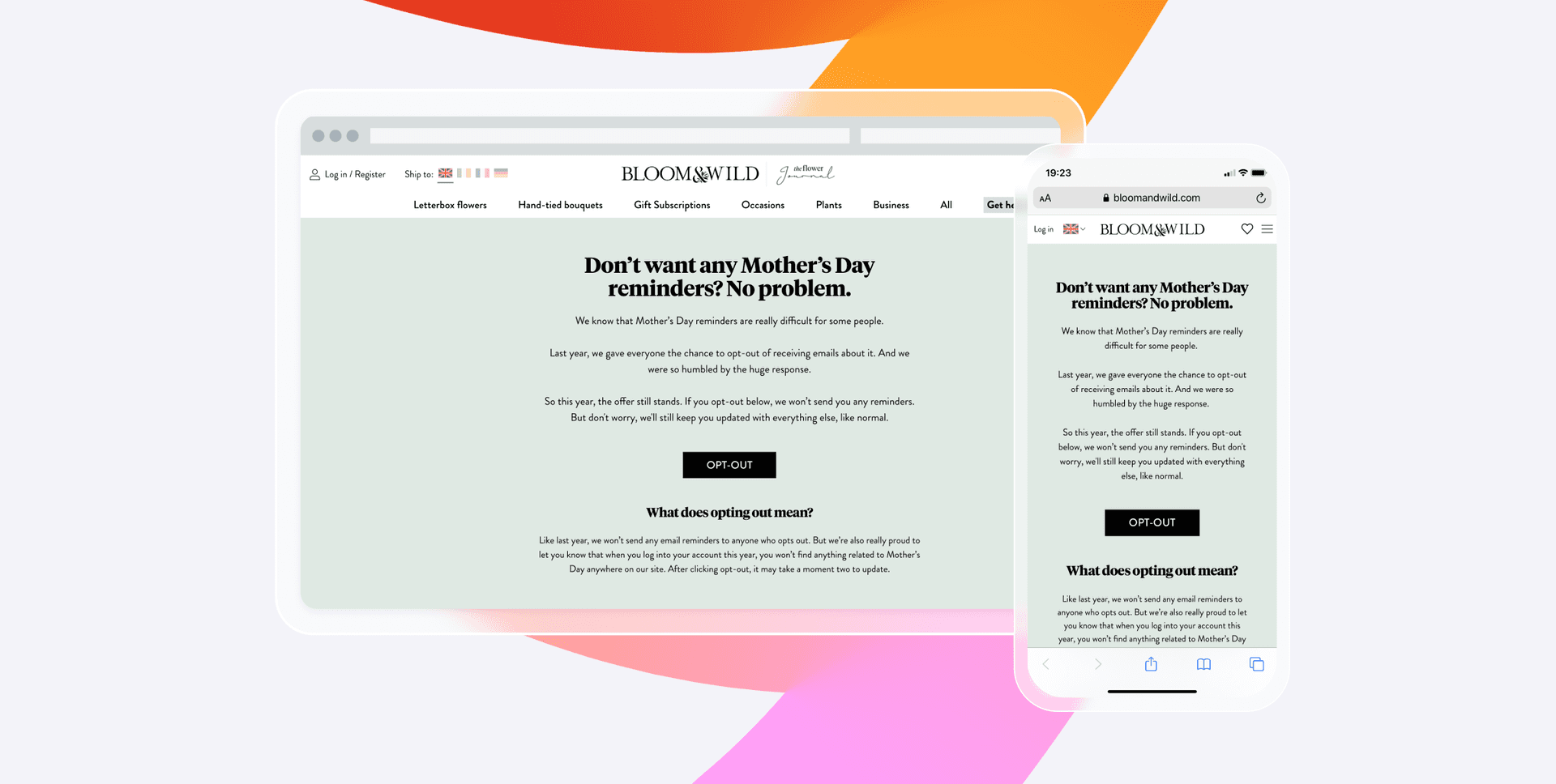 an email asking people if they want to opt out of messages about mother's day