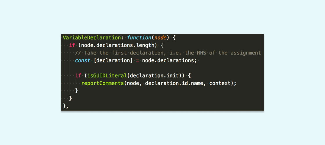 Whereas a VariableDeclaration consists of an id and an init property...