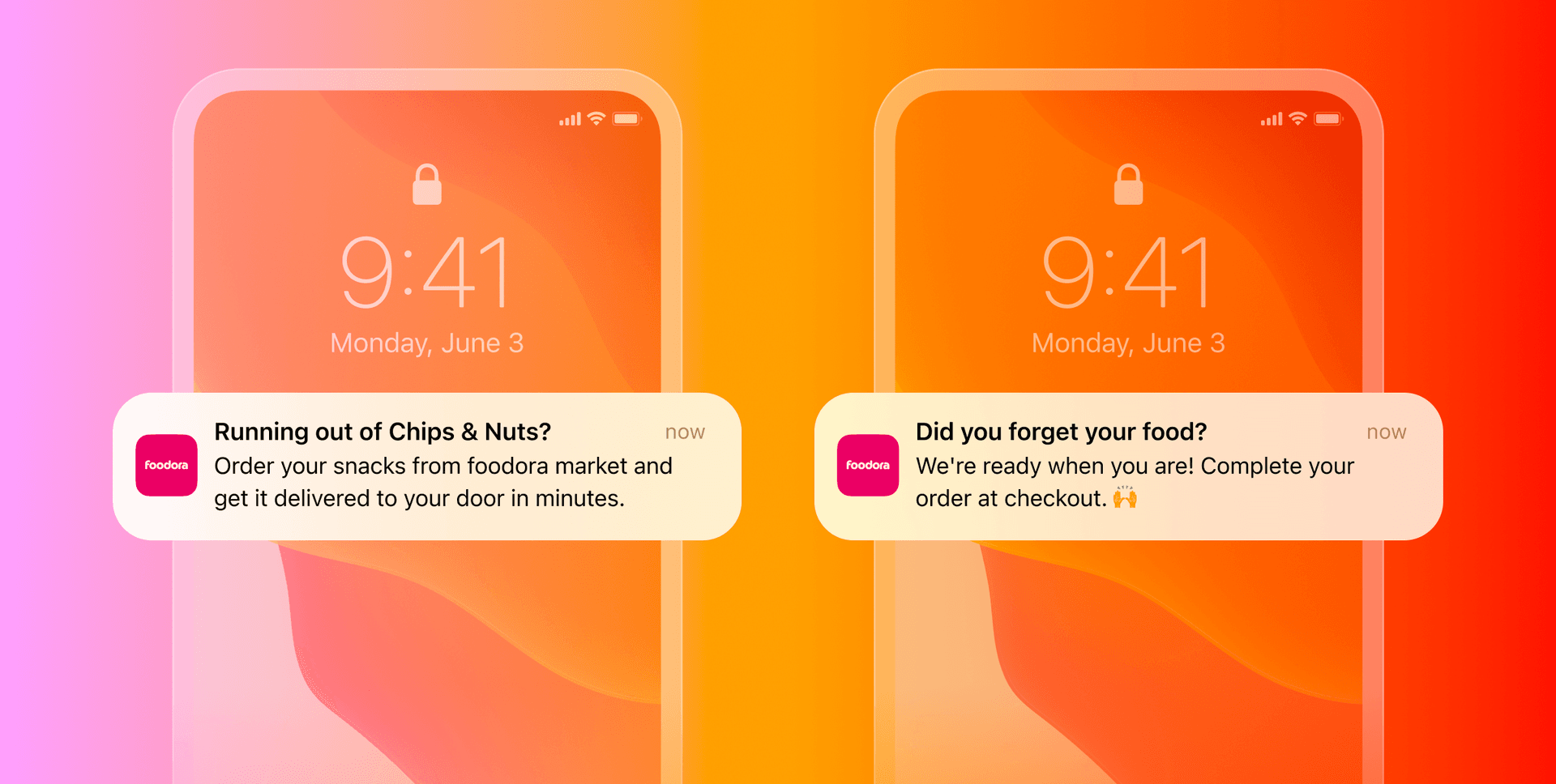 two cell phones with a notification that says running out of chips and nuts