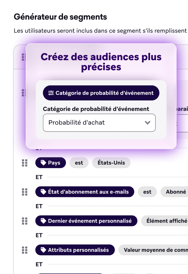 La page du tableau de bord du générateur de segments
