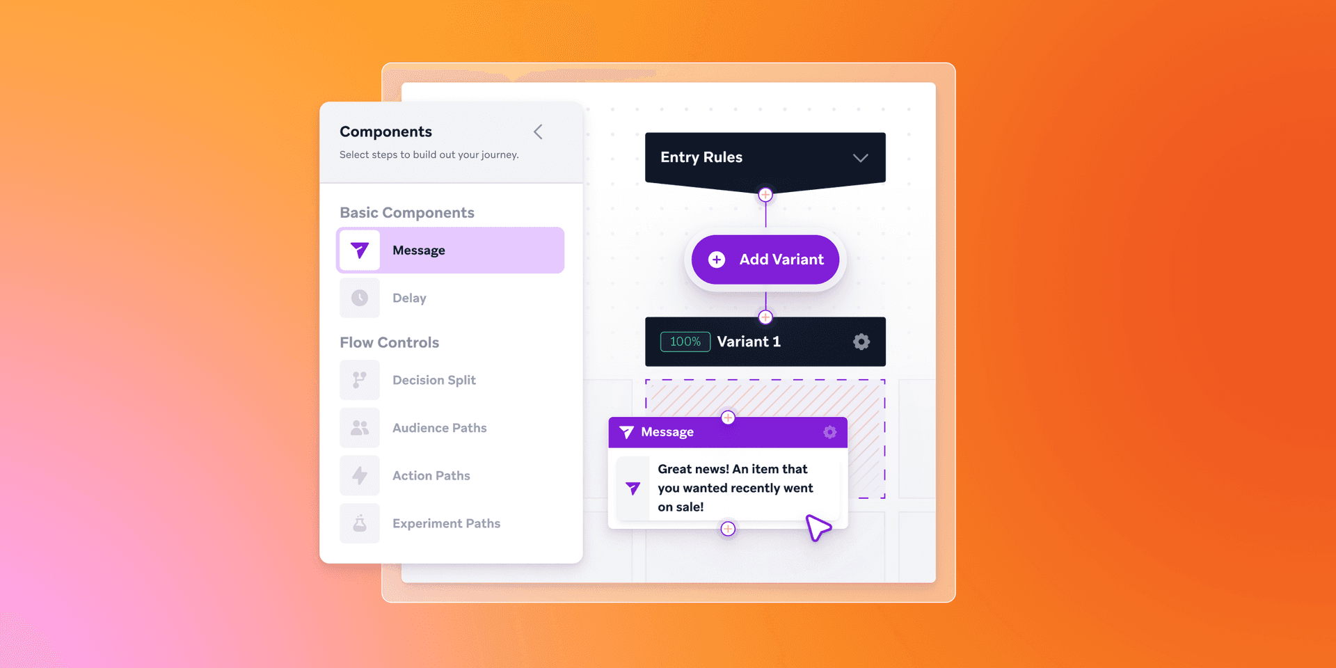 a screenshot of a flow chart with a purple button that says add variant