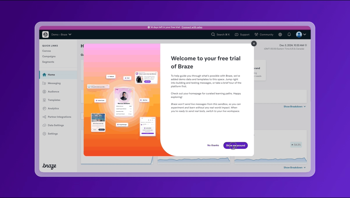 a welcome to your free trial of braze page