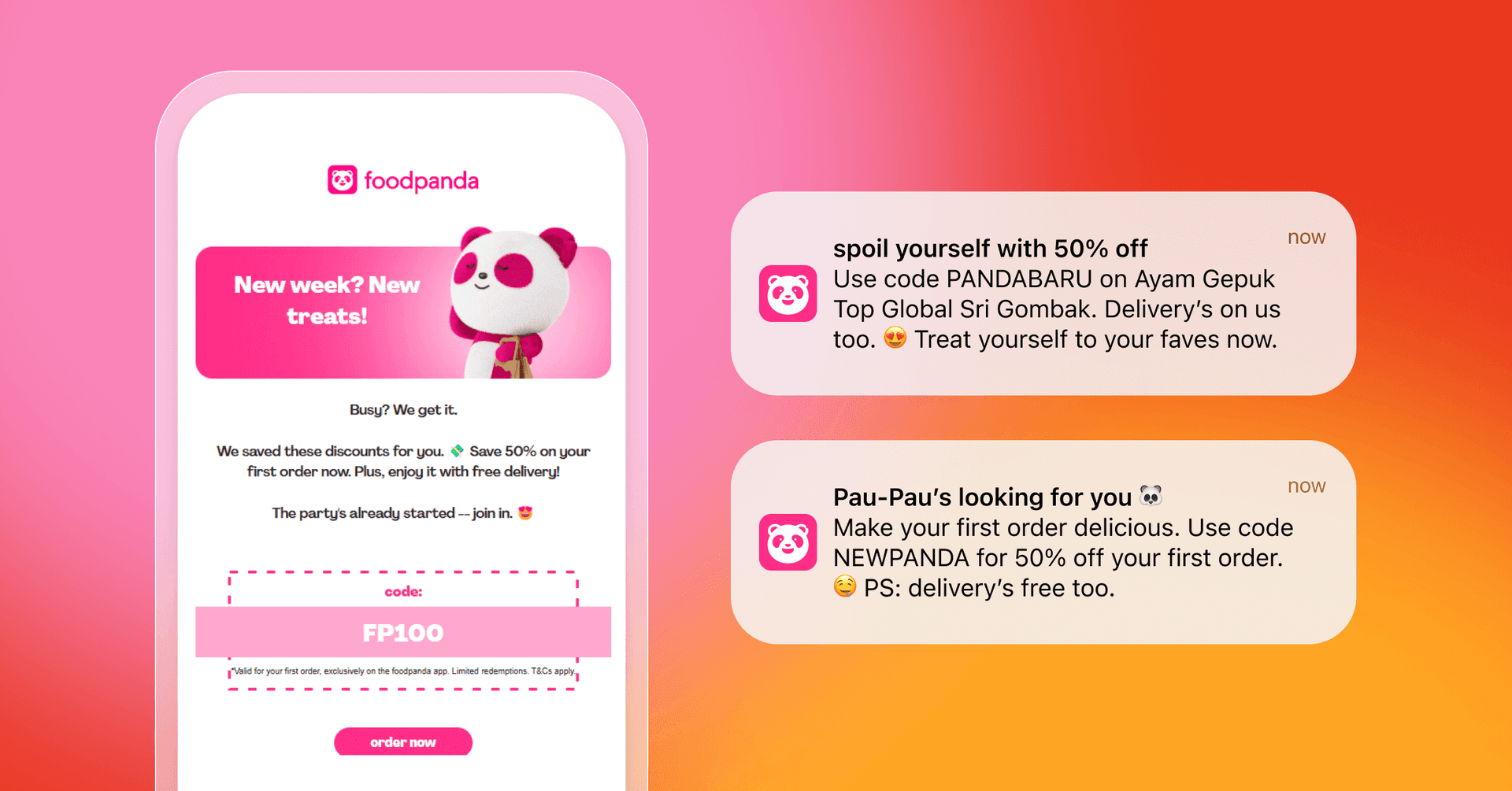 a foodpanda advertisement with a panda on it