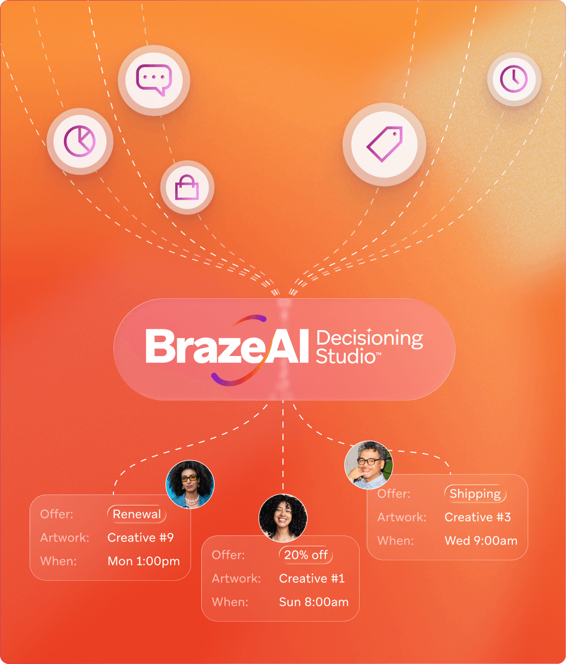 an advertisement for brazeal decisioning studio with a red background