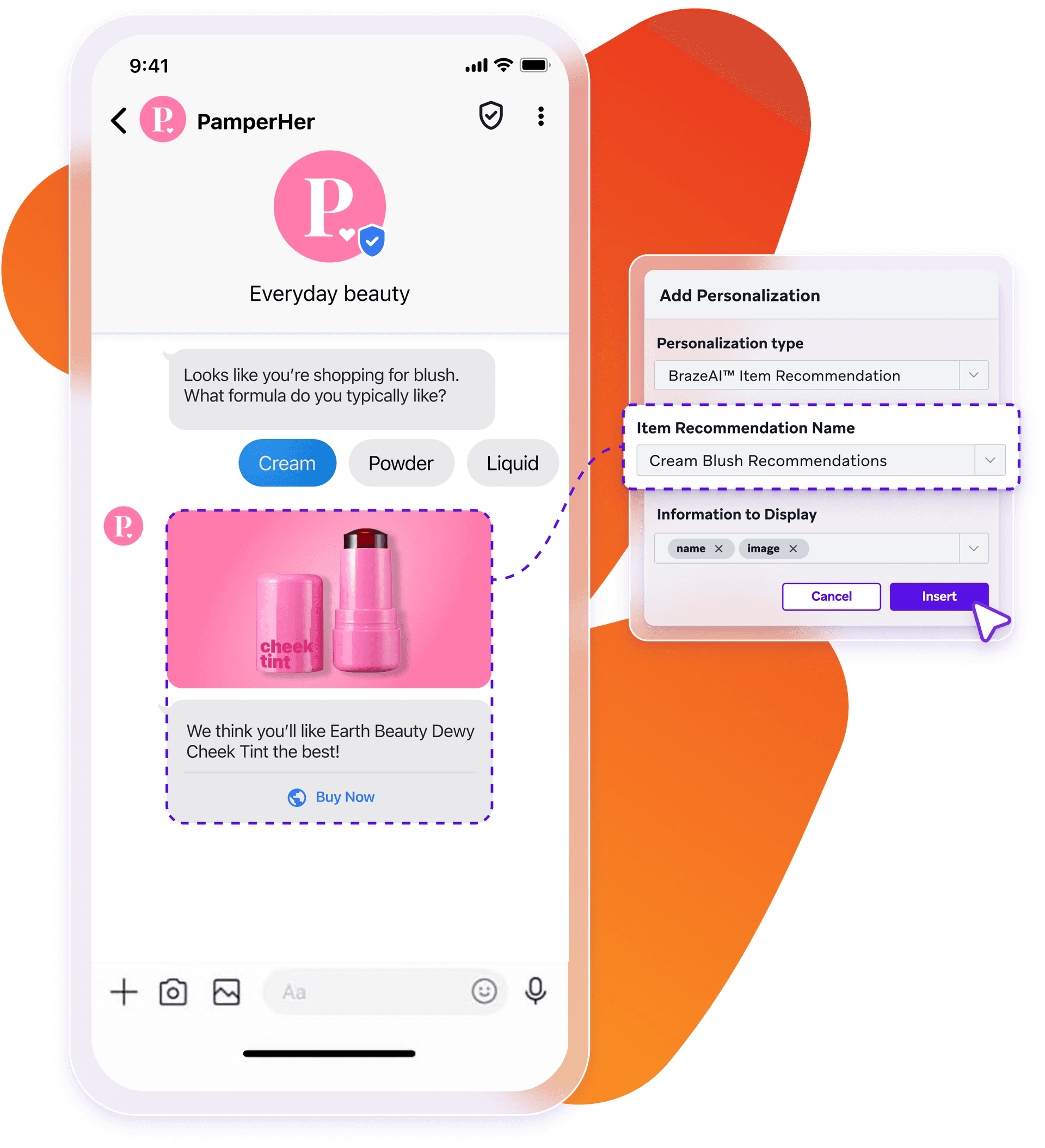 a phone screen shows a message from pamperher