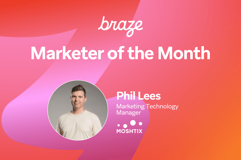 Braze Marketer of the Month award for Phil Lees, Marketing Technology Manager at MOSHTIX.