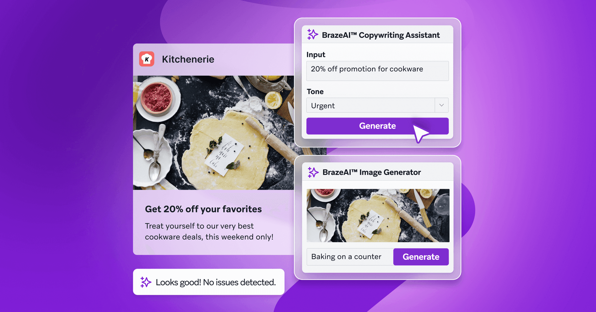 a purple background with a purple button that says generate