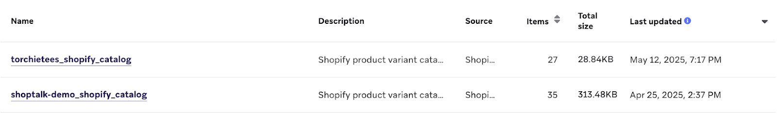 Shopify catalogs with their Shopify store in their name.
