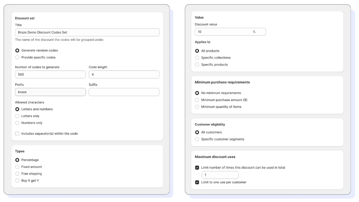 The configuration options for a discount set.