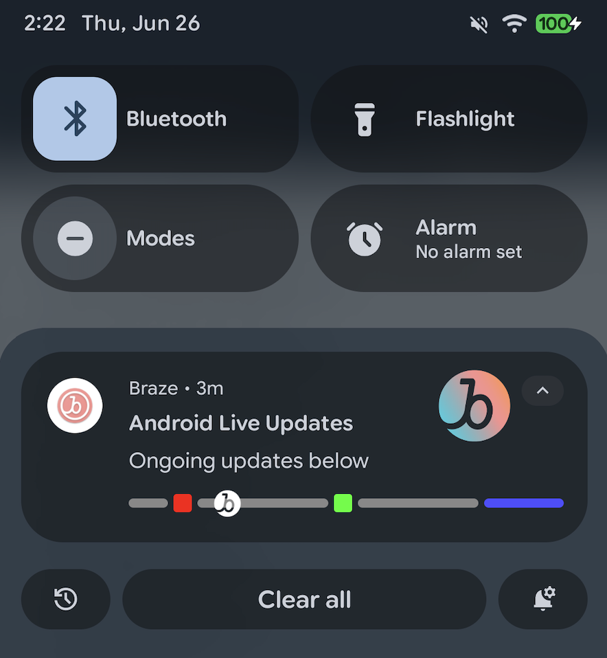 An example Live Update from Android
