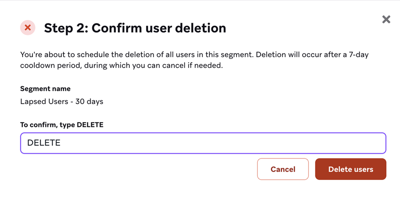 The confirmation page with 'DELETE' typed in the confirmation box.