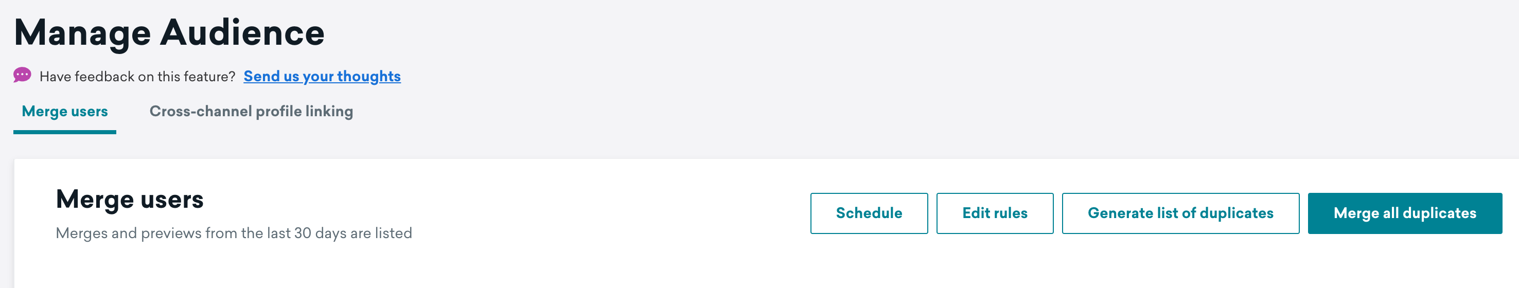 The "Manage Audience" page with "schedule" button.