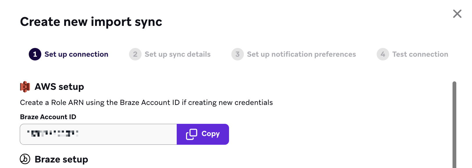 Credentials section with the Braze Account ID field.