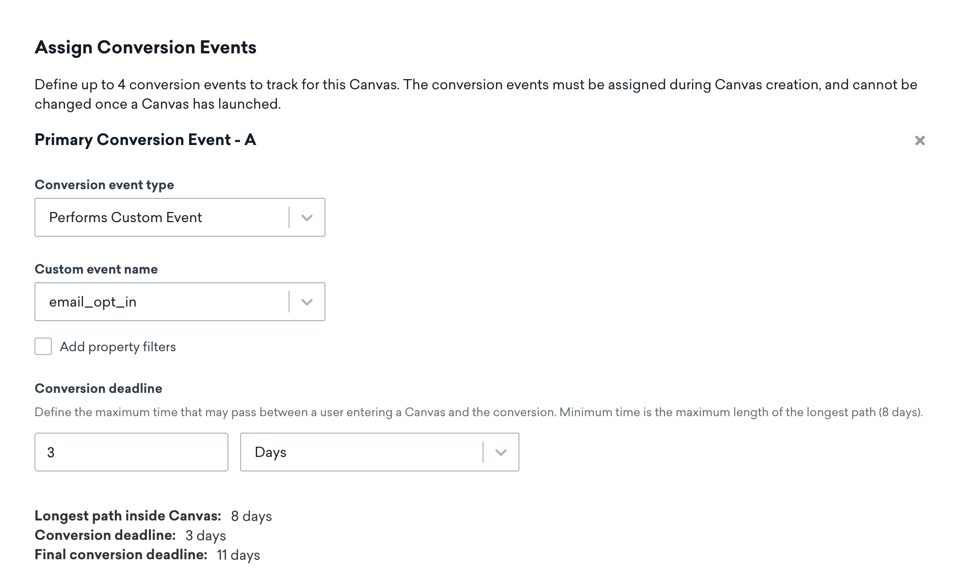 "Assign Conversion Events" section for the conversion event type of opting in for email.