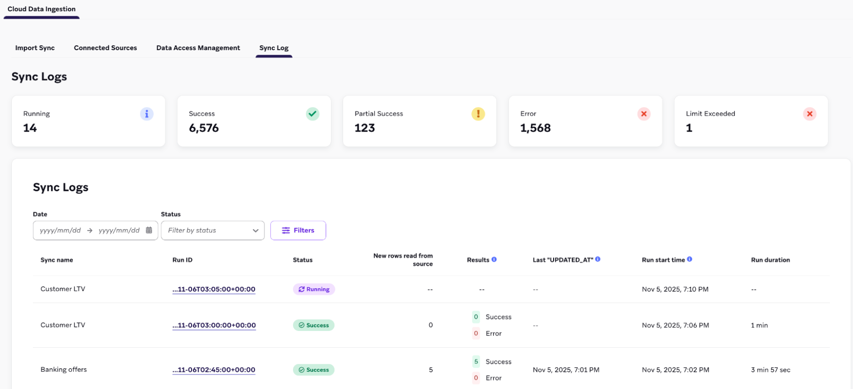 An example of sync logs with 6,576 total successes.