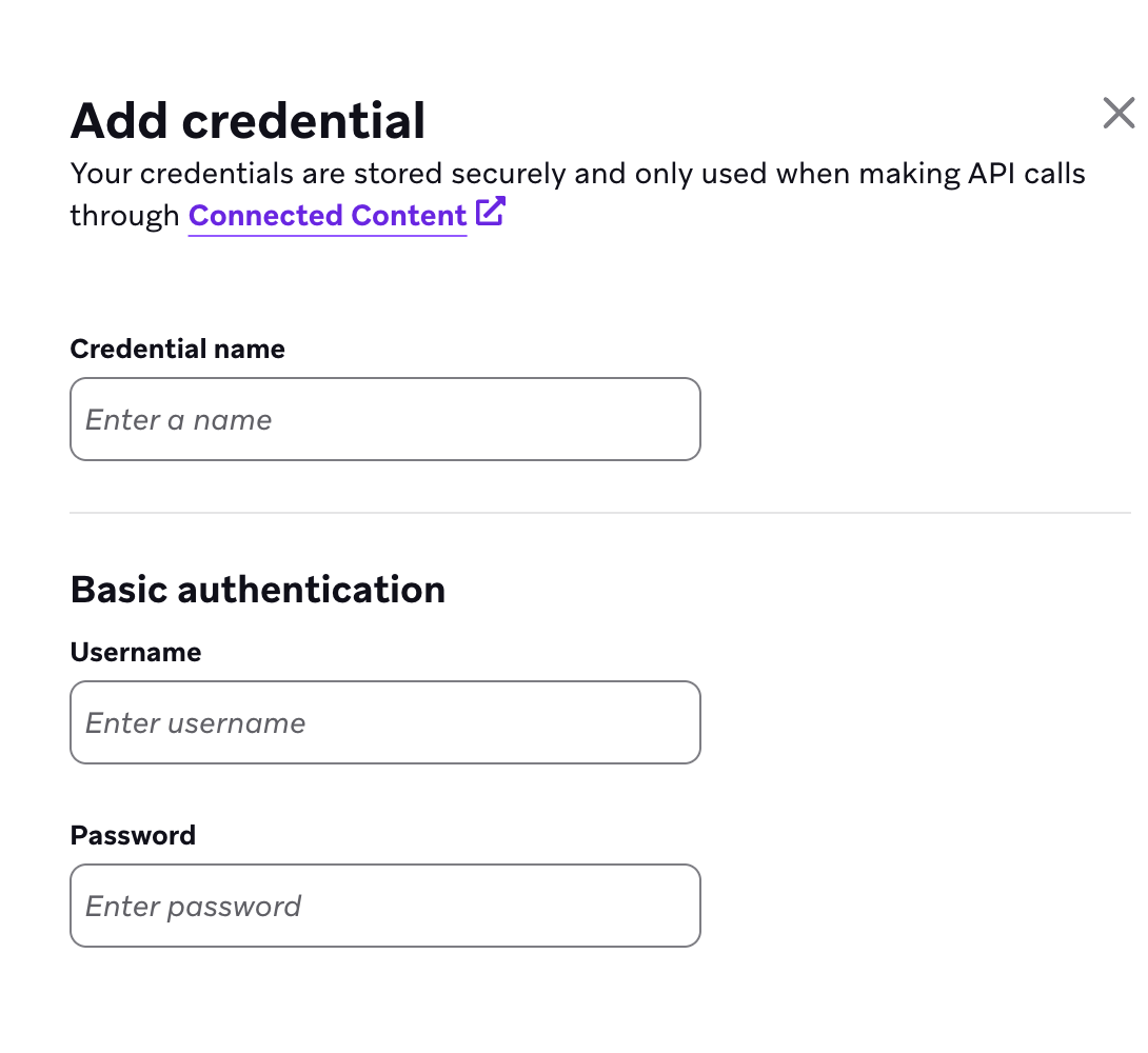 The "Create New Credential" window with the option to enter a name, username, and password.