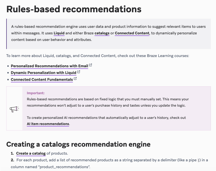 Screenshot of the "Rules-based recommendations page.