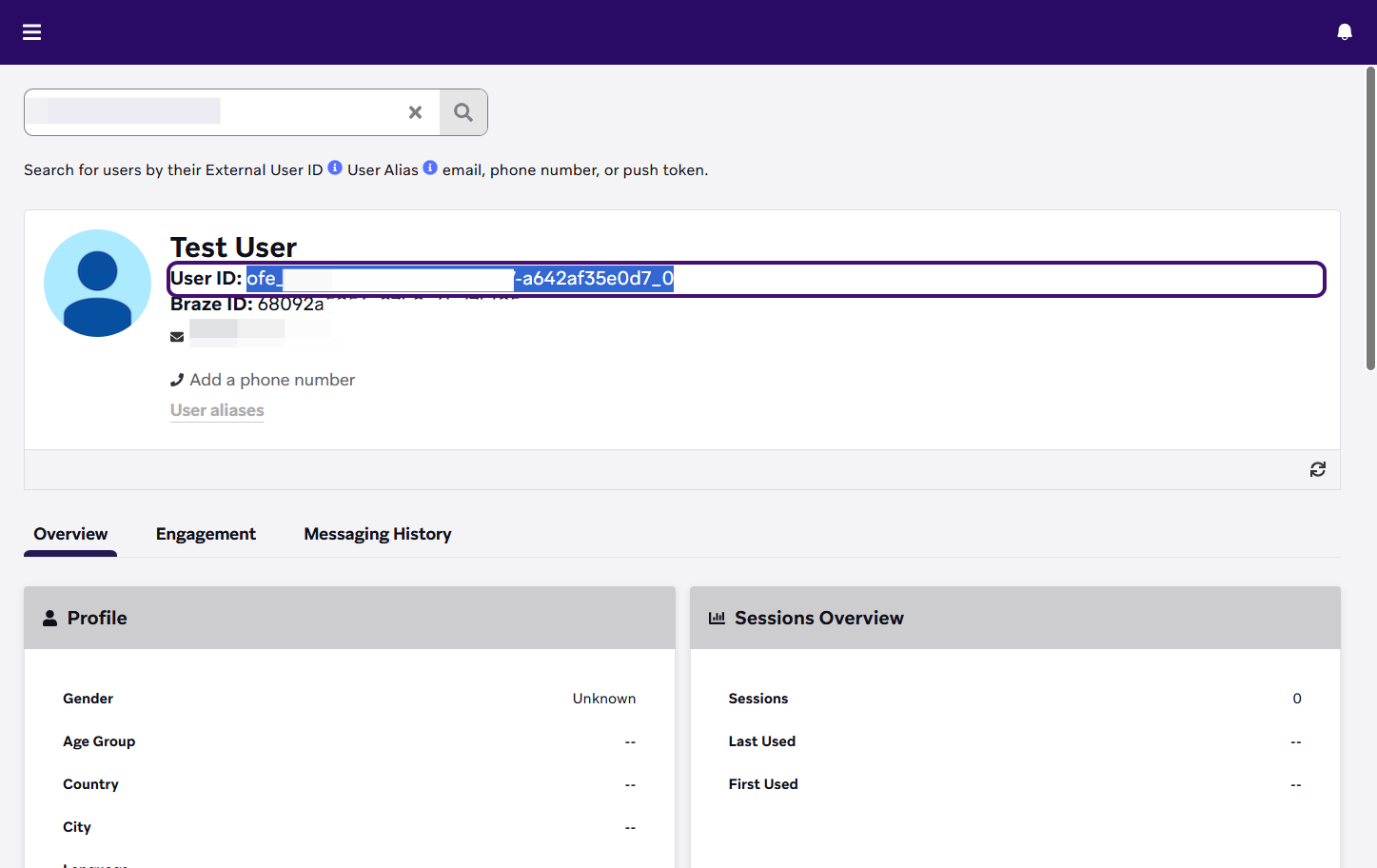 Example user profile from locating a user with their ID.