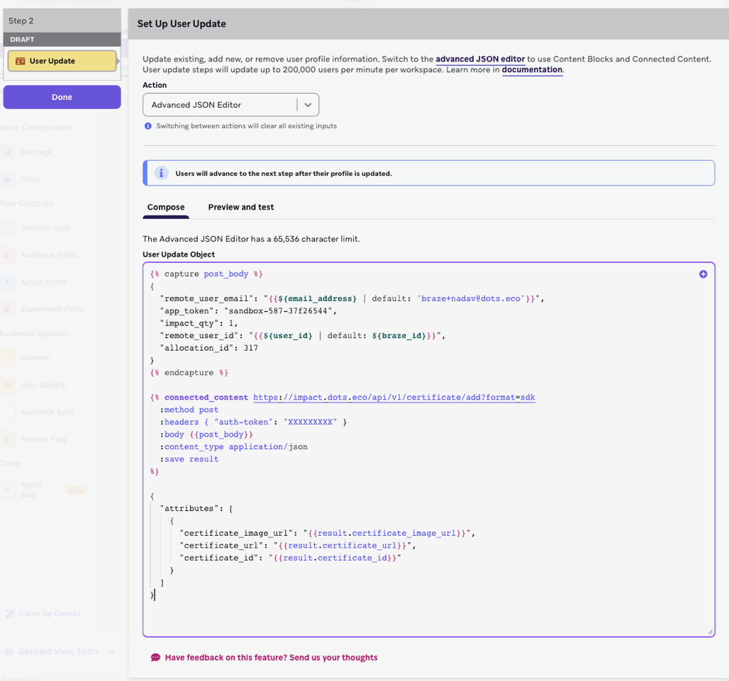 DOTS.ECO User Update step.