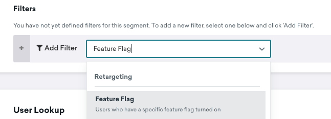 The "Filters" section with "Feature Flag" typed into the filter search bar.