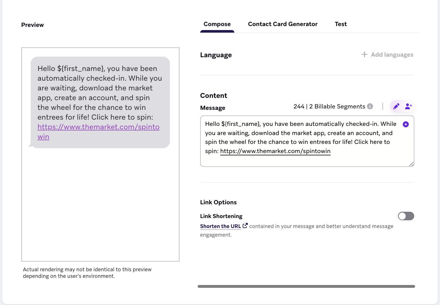 Trigger an alert when a customer enters a virtual pickup area message