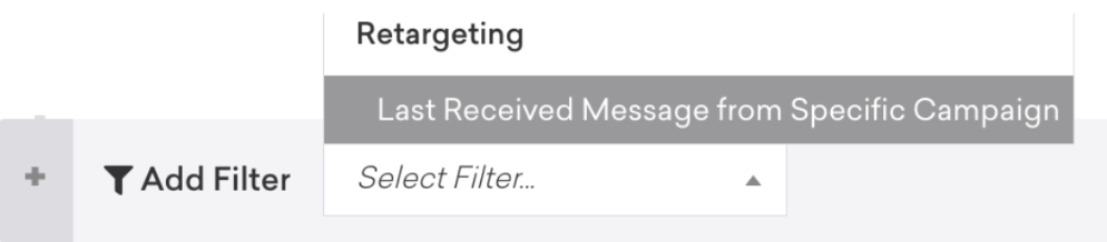 An audience filter with "Last Received Message From Specific Campaign" selected.