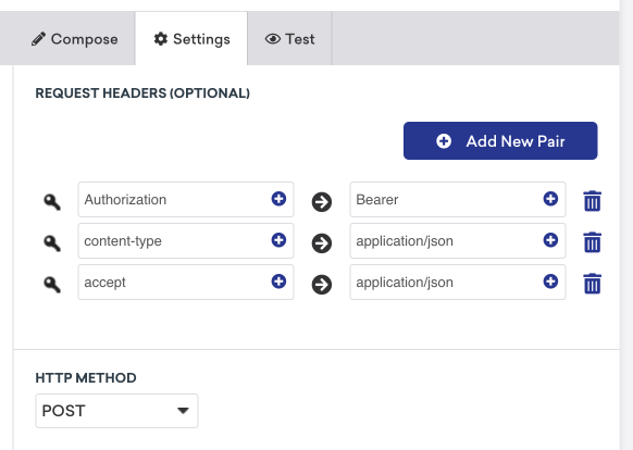 An example request with the three required headers.