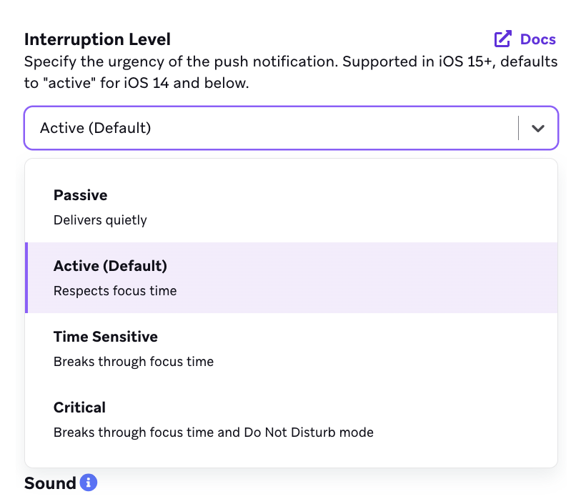 Dropdown for selecting the interruption level.