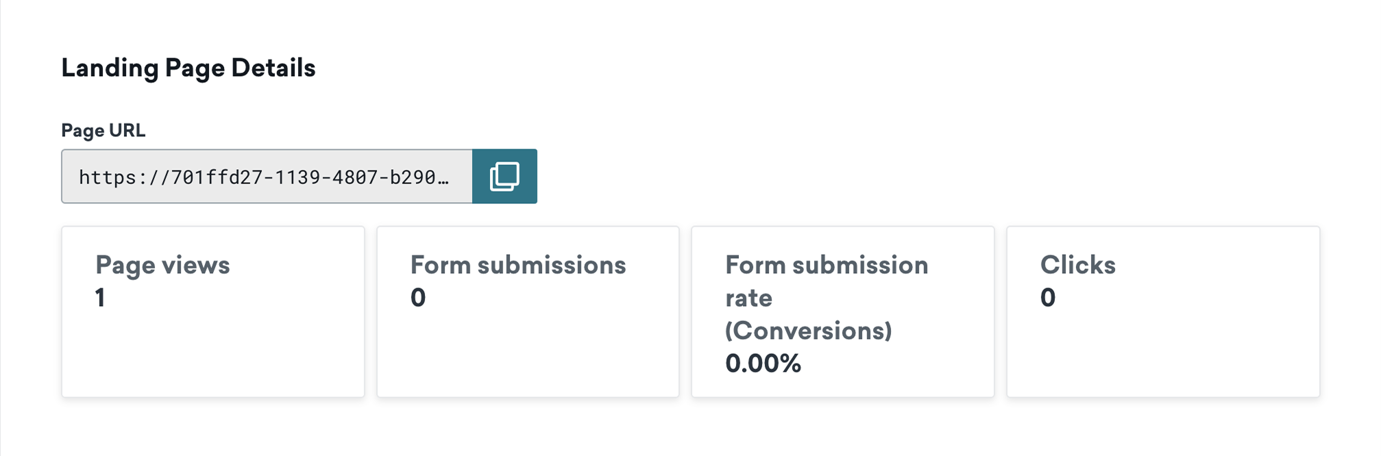 The analytics section for a landing page.