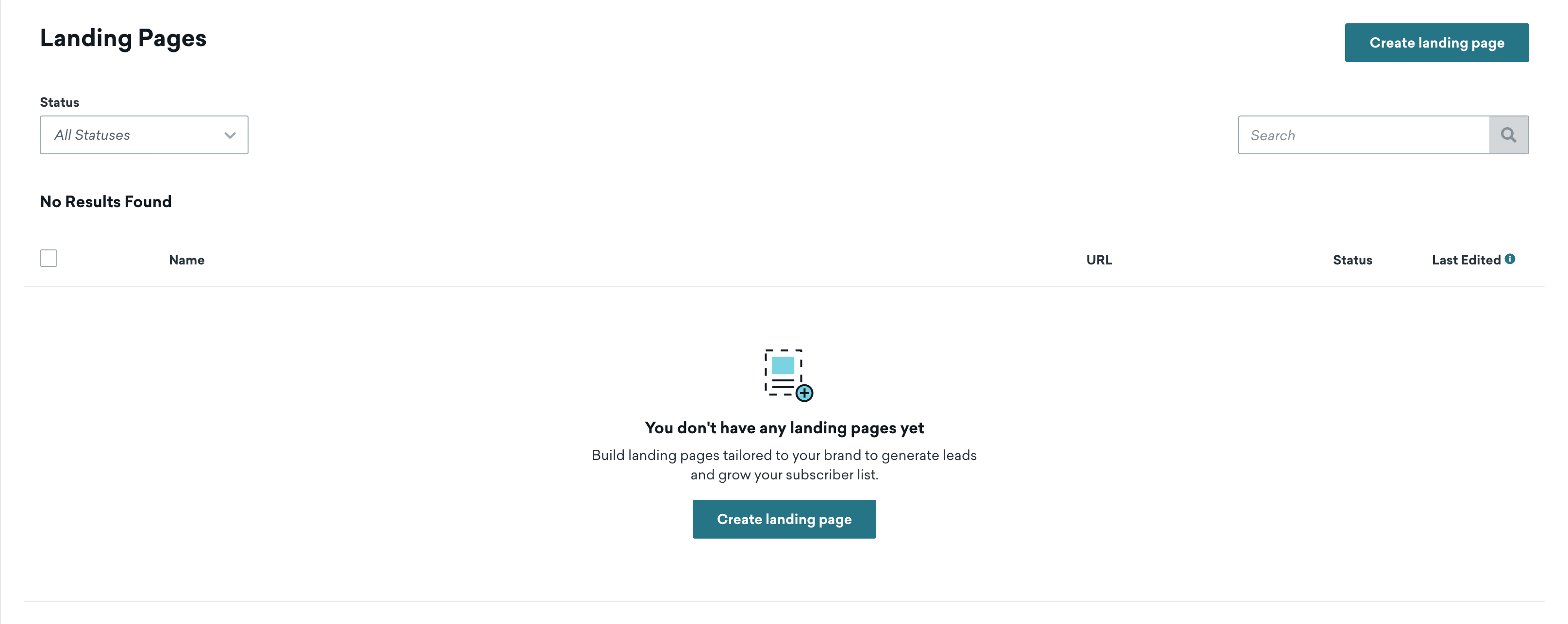 The "Landing Pages" homepage.