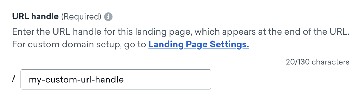 An example URL handle for a landing page in Braze.