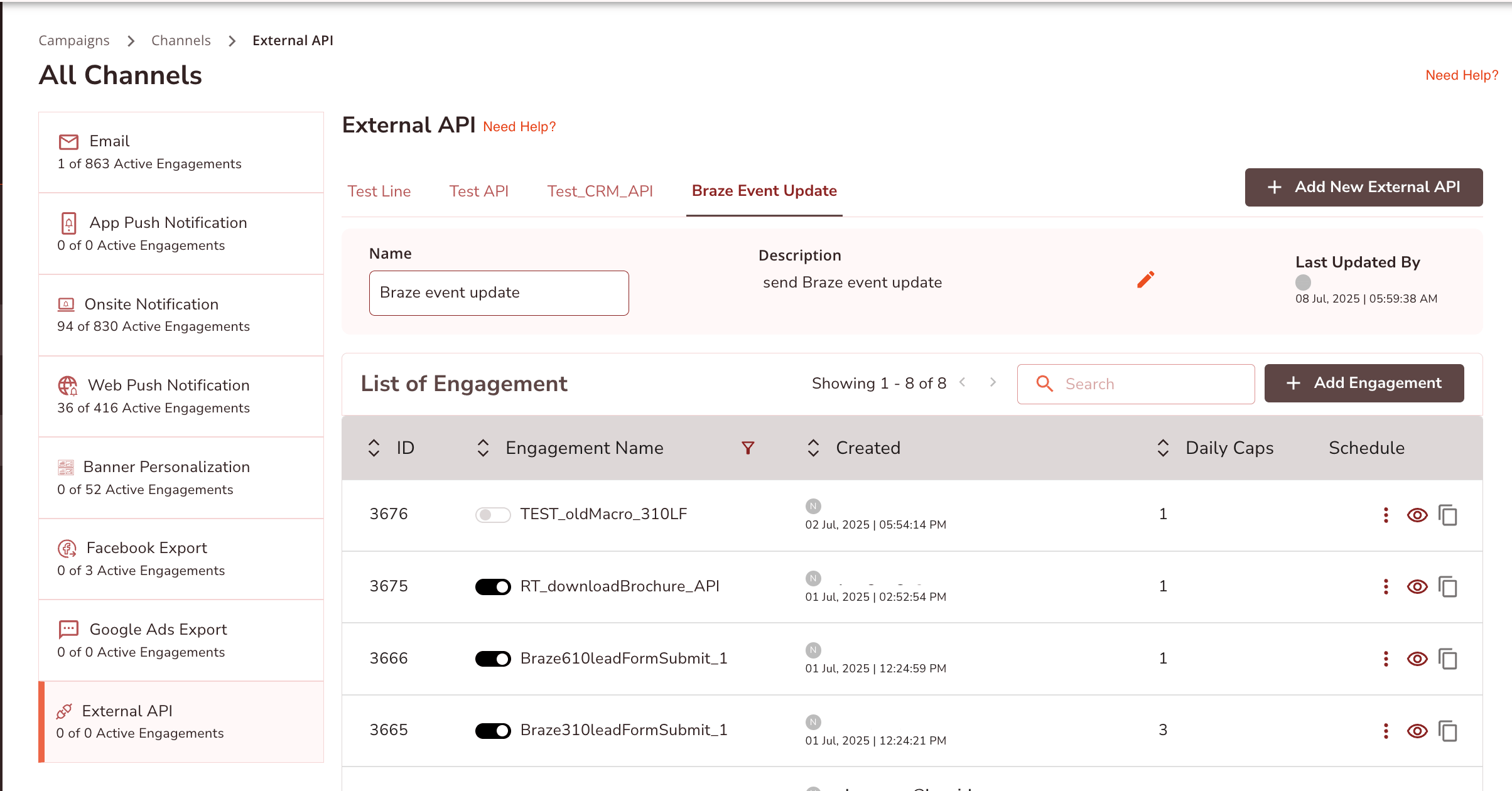 Starting the External API creation process in Lemnisk