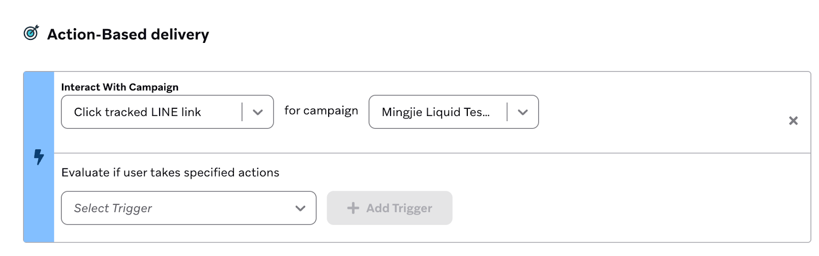 LINE action-based delivery trigger.