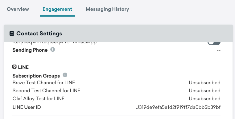 Line Contact Settings in the Engagment tab.