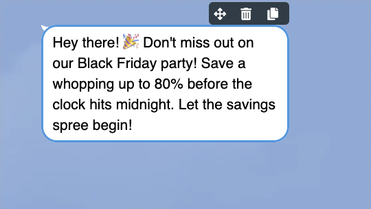 A text message reminding the user not to forget about a Black Friday party and the potential to save up to 80% before midnight.