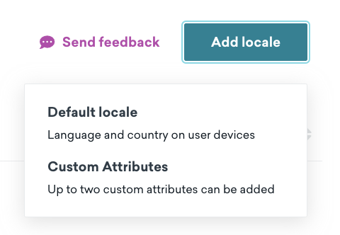 The "Add locale" dropdown with options to select the default locale or custom attributes.